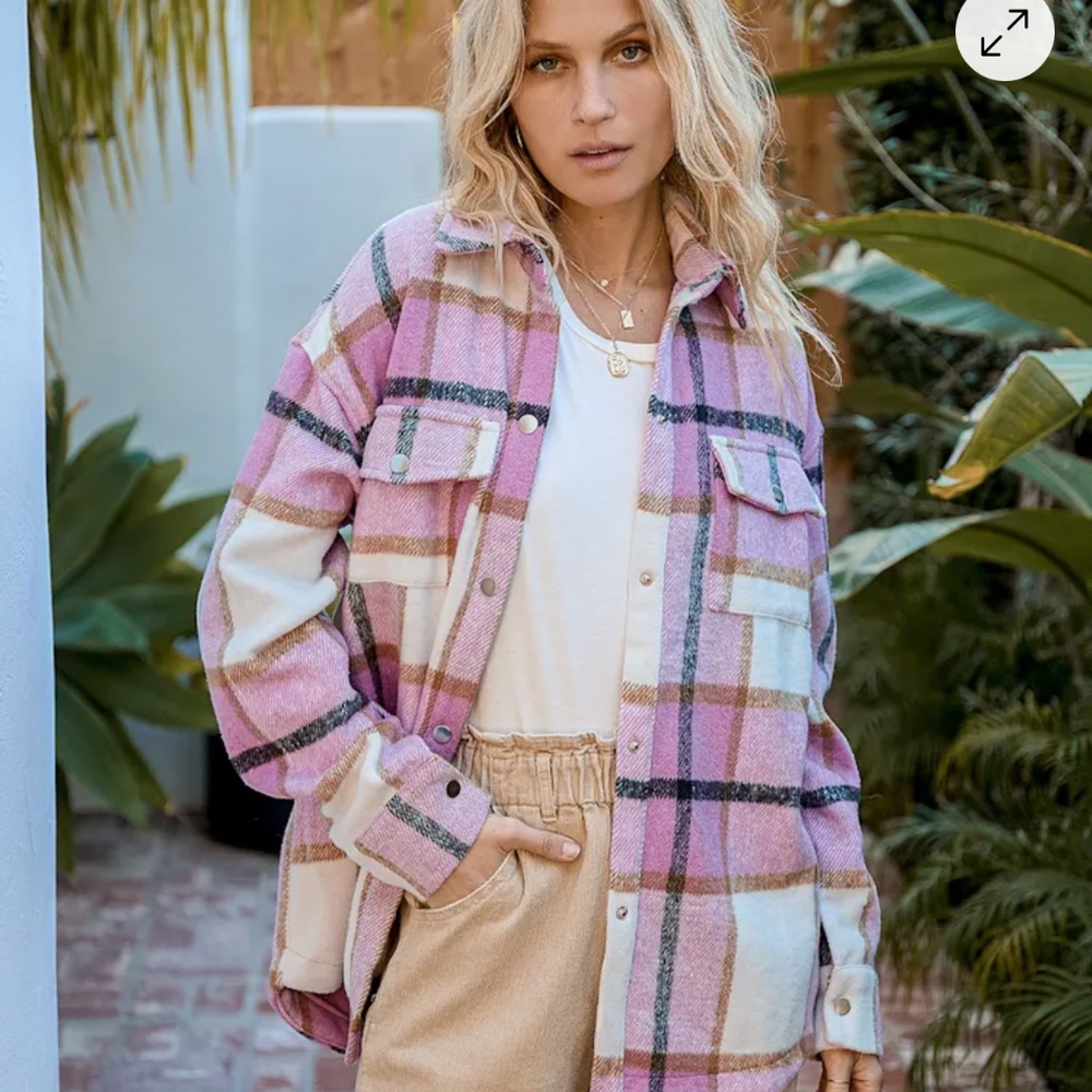 Lulus Pink Plaid Shacket size Small